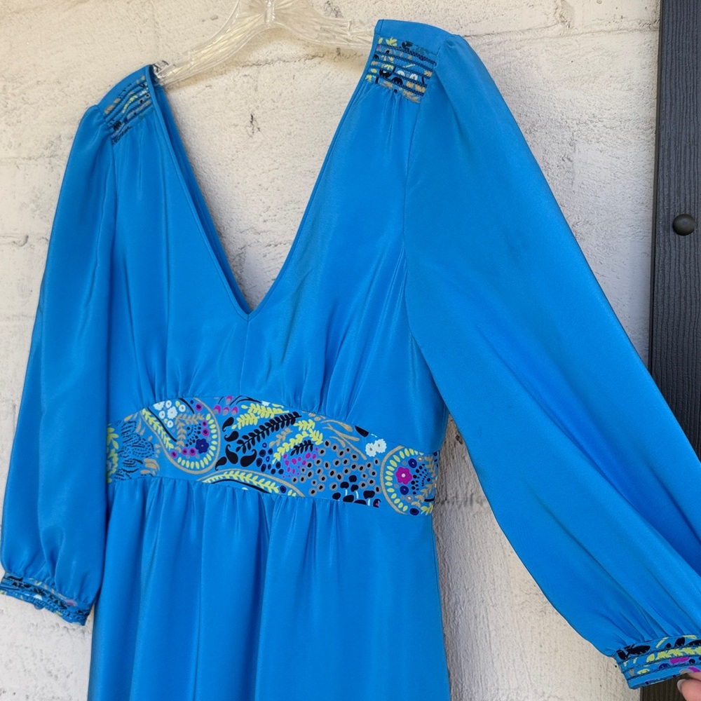 Tibi Blue Floral/Paisley Engineered Print Silk High Waisted Dress Size 6 - Picture 4 of 13